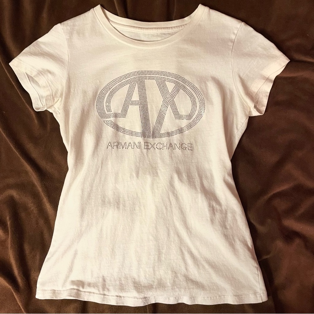 Armani Exchange White Tee with Silver Accents